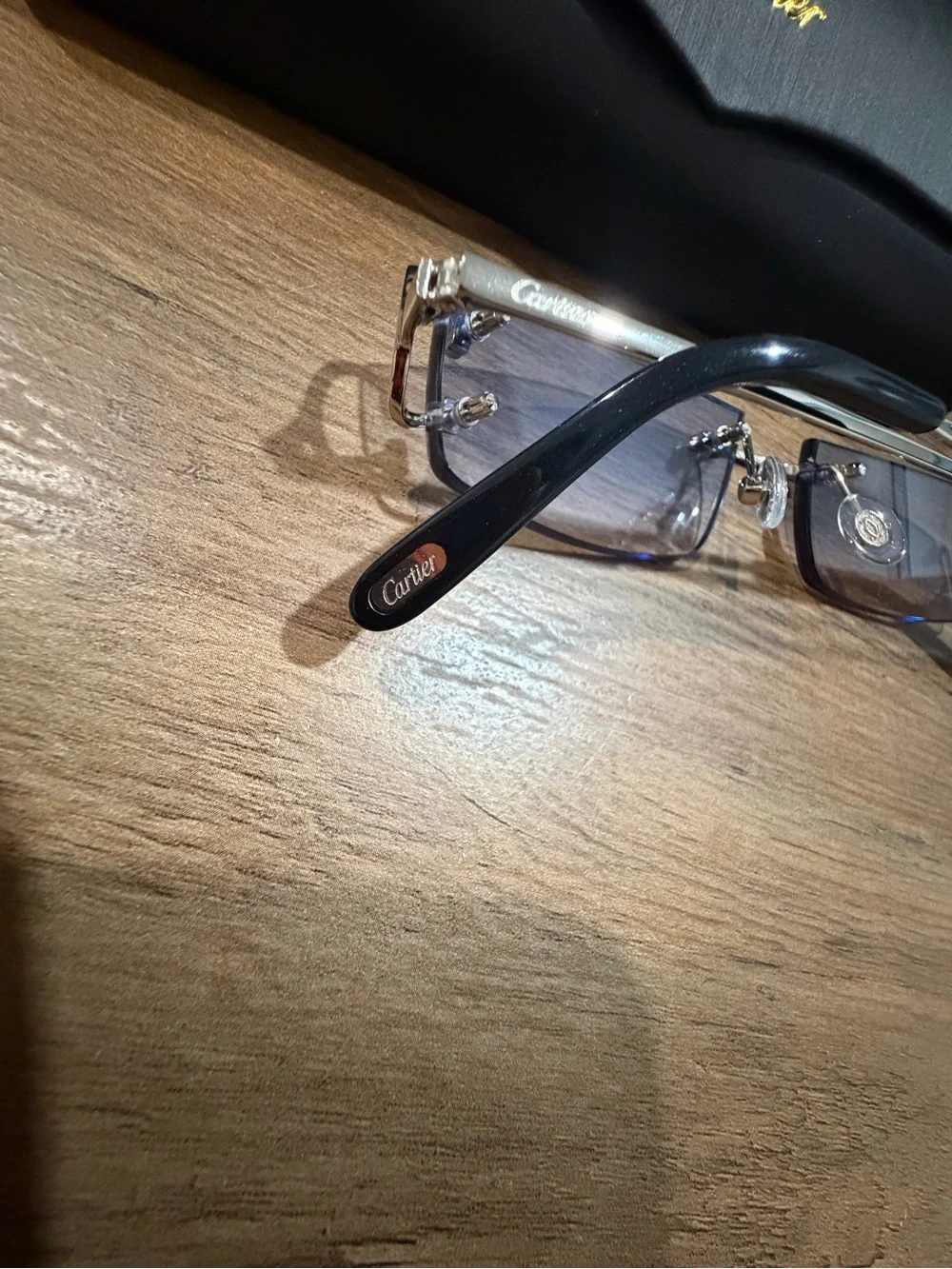 Cartier Men's Rimless Sunglasses with Blue Gradient Lenses